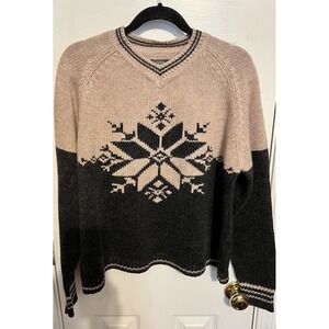 Copper Key Mens Large Snowflake Knit Sweater Tan Grey Wool Blend Winter Pullover